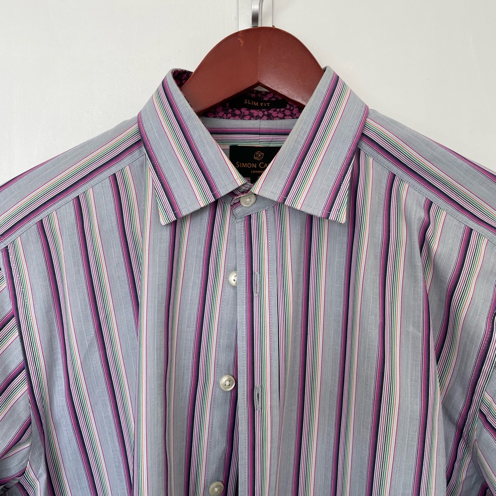 Slim Fit Multicolor Stripe Dress Shirt - Purple/Blue